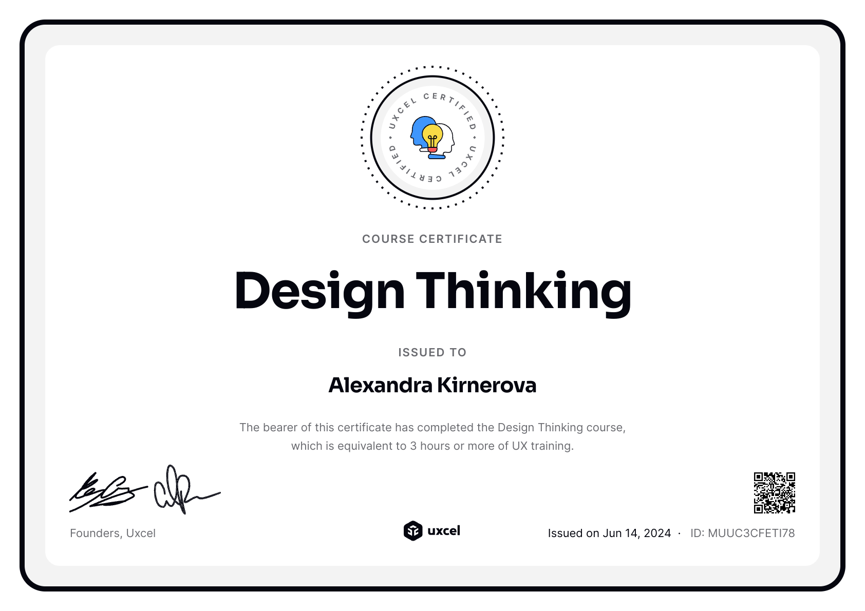 Alexandra Kirnerova's certificate